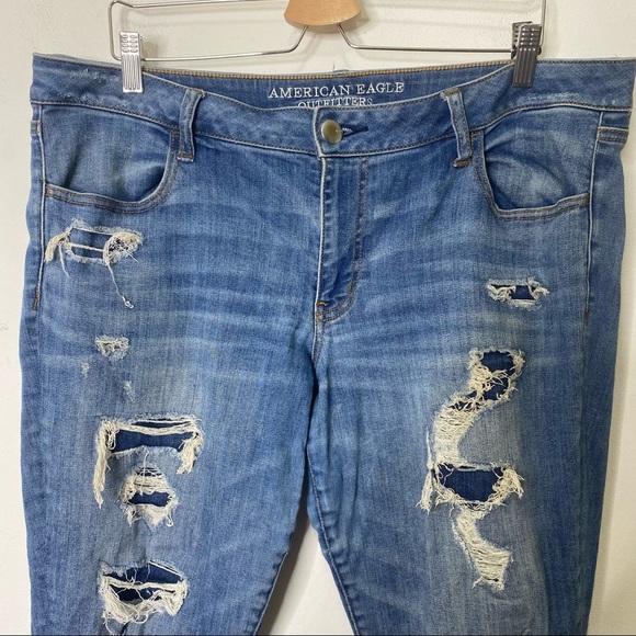 American Eagle Super Low Rise Distressed Patchwork Jegging Size 18 Short - Picture 3 of 15